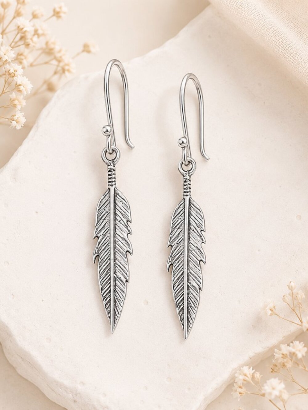 Mexican Silver .925 Feather Dangle Earrings | Made in Mexico